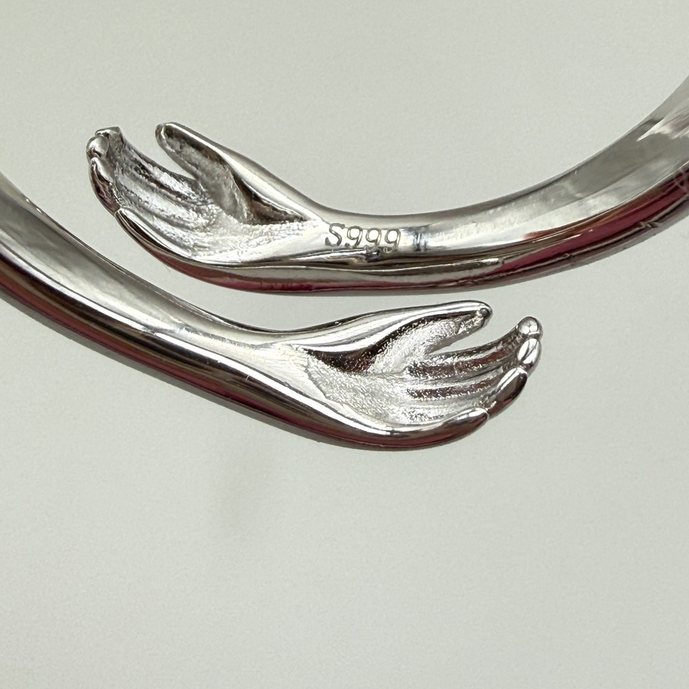 S999 Pure Silver Hug Ring Always With You Engraved Adjustable Bypass Band - Picture 5 of 7